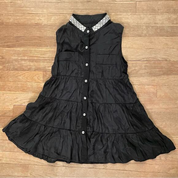 Women's black button front ruffle dress b16 - Picture 1 of 2